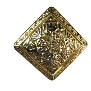 Repousse Fall  Leaf Dress Clip Scarf Goldtone Vintage 2 inch